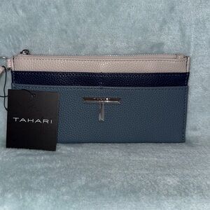 Tahari Elegant Blue and Cream Tasha Card Case Mist Block